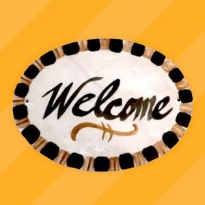 Ceramic Welcome Sign in Black and Gold Checks from my Clay Studio 7x10”